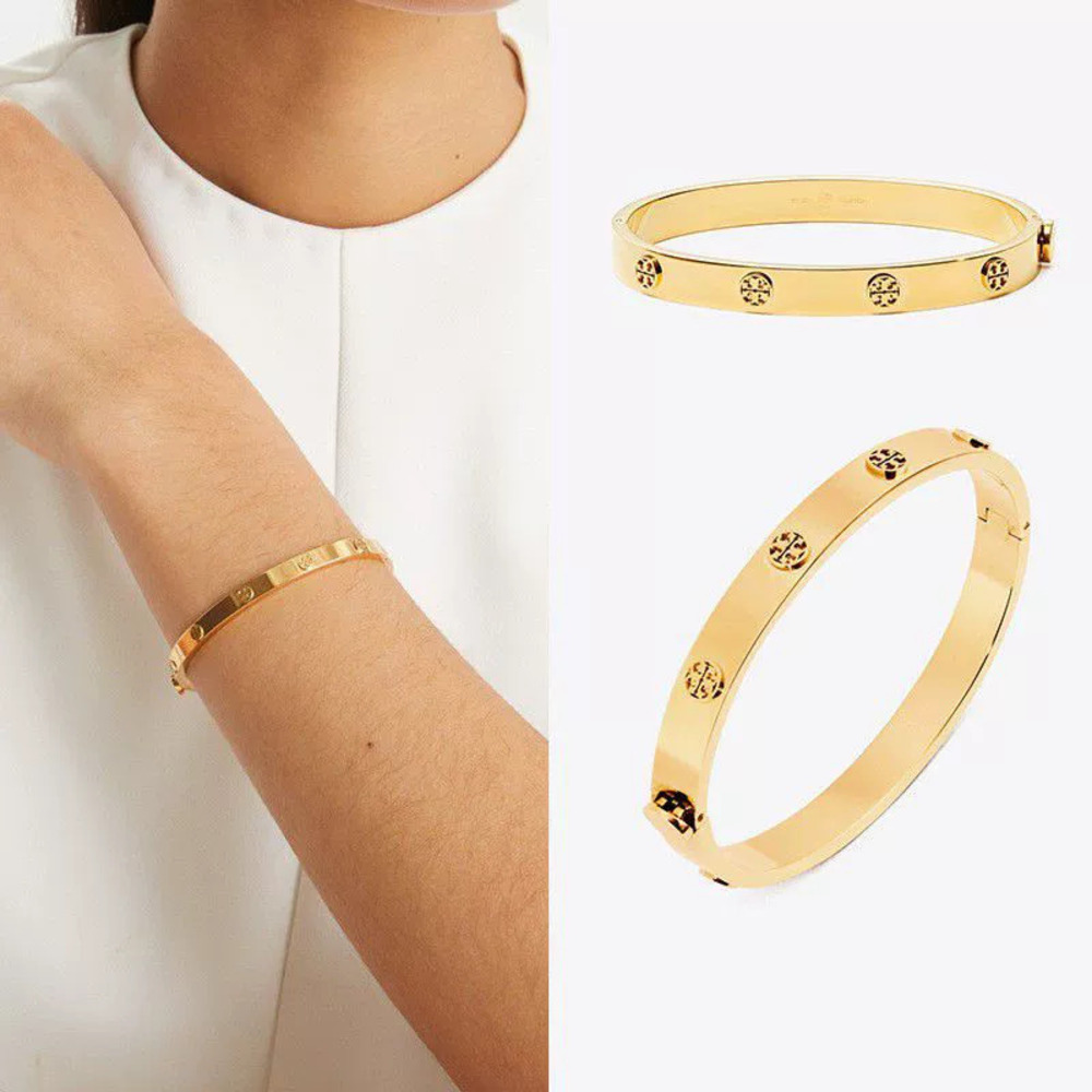 Tory Burch Gold Plated Double Stud Hinged Bangle